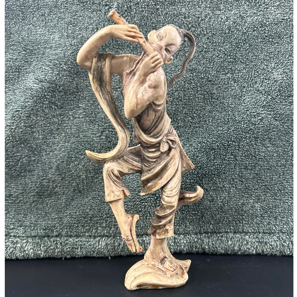 Depose Italy Fontanini Flute Player Asian Musician 9 Inches Vintage Resin